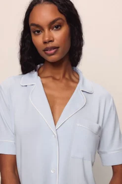 Gisele Short Sleeve Pant PJ Set in Ice Blue/Ivory