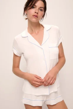 Gisele Shortie Pj Set in White/Ice Blue
