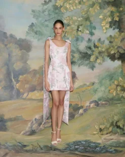 Gita Light Pink Brocade Mini Dress