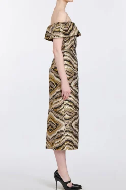 Gloria Metallic Jacquard Off-The-Shoulder Dress