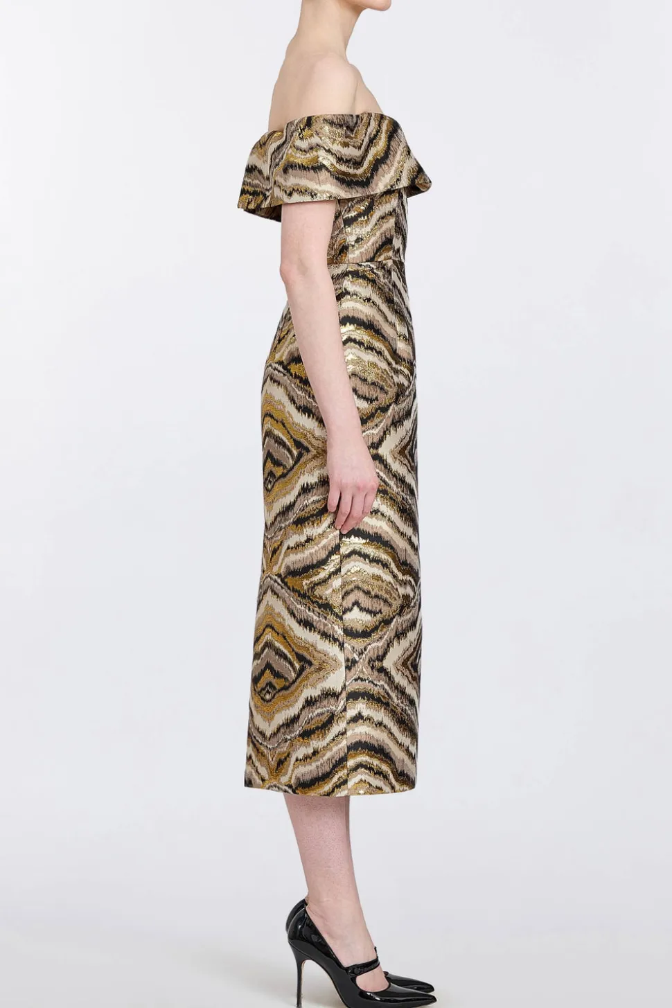 Gloria Metallic Jacquard Off-The-Shoulder Dress