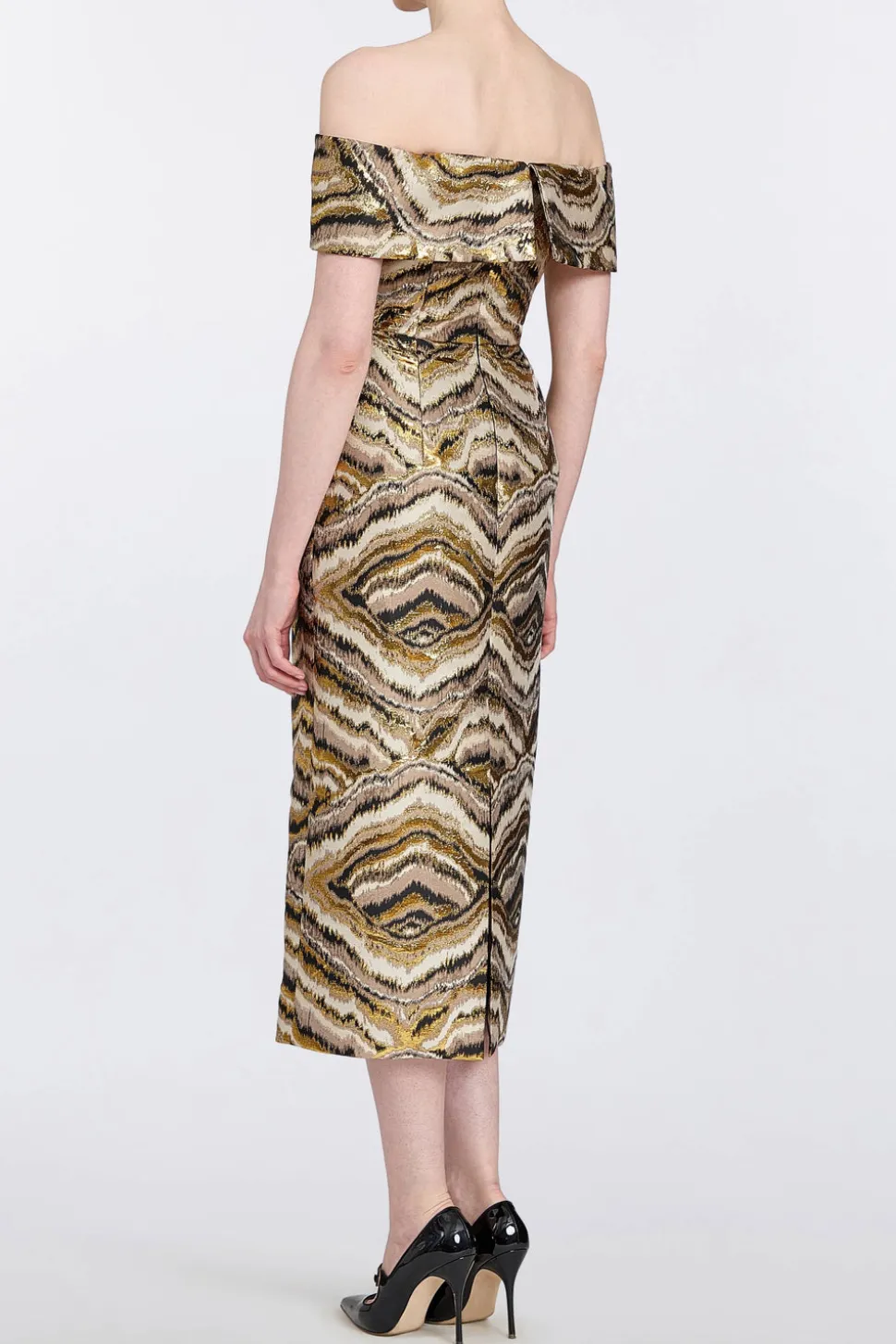 Gloria Metallic Jacquard Off-The-Shoulder Dress