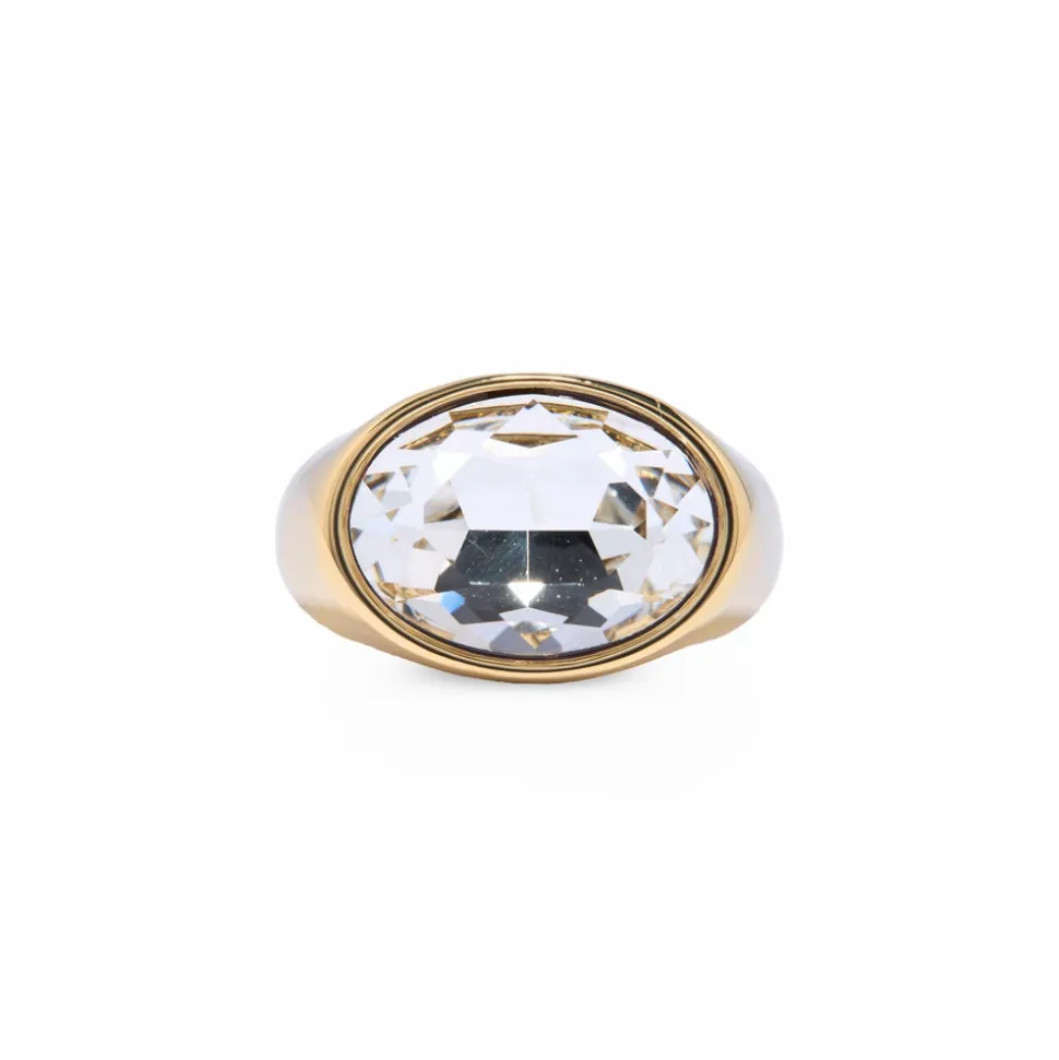 Gold Crystal Bezel Oval Gold Stone Ring