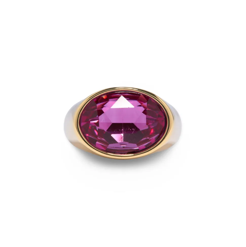 Gold Crystal Bezel Oval Gold Stone Ring