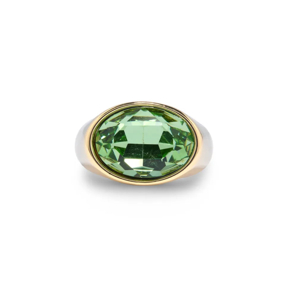 Gold Crystal Bezel Oval Gold Stone Ring