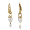 Gold Interlocking Hoops wtih Pearl Pendants