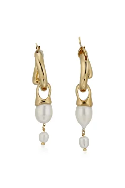 Gold Interlocking Hoops wtih Pearl Pendants