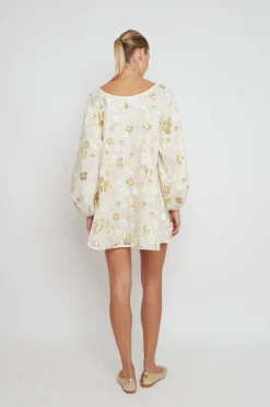 Good Luck Dress in White & Gold Organza