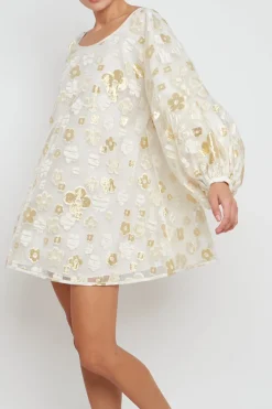 Good Luck Dress in White & Gold Organza