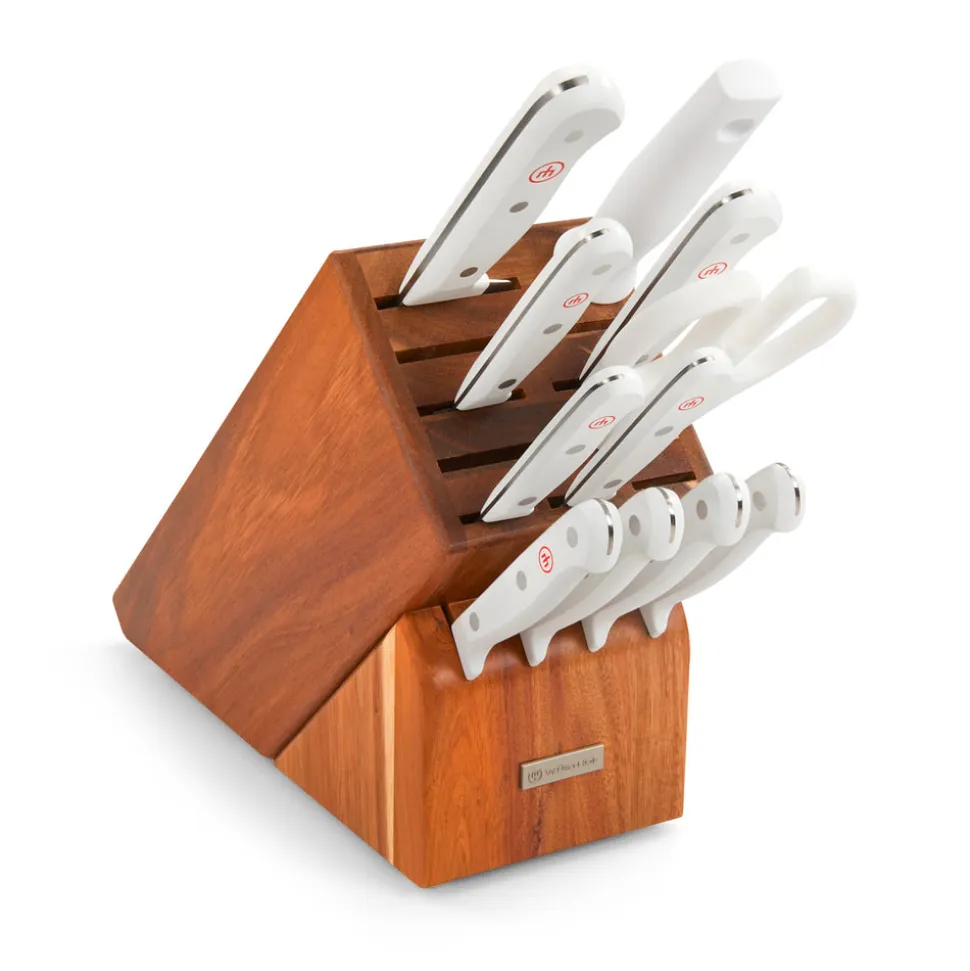 Gourmet Knife Block Set with White Handles, Set of 12