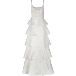 Grayal Gown in Ivory Satin Face Organza with Crystal Floral Embellishment