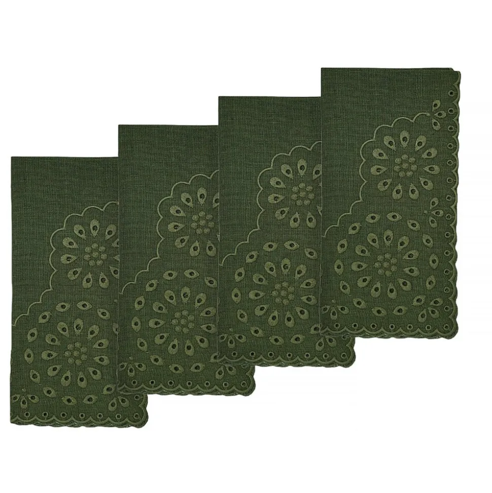Green Eyelet Dinner Napkins, Set of 4