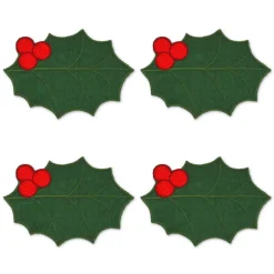 Green Holly Leaf Cocktail Napkins, Set of 4