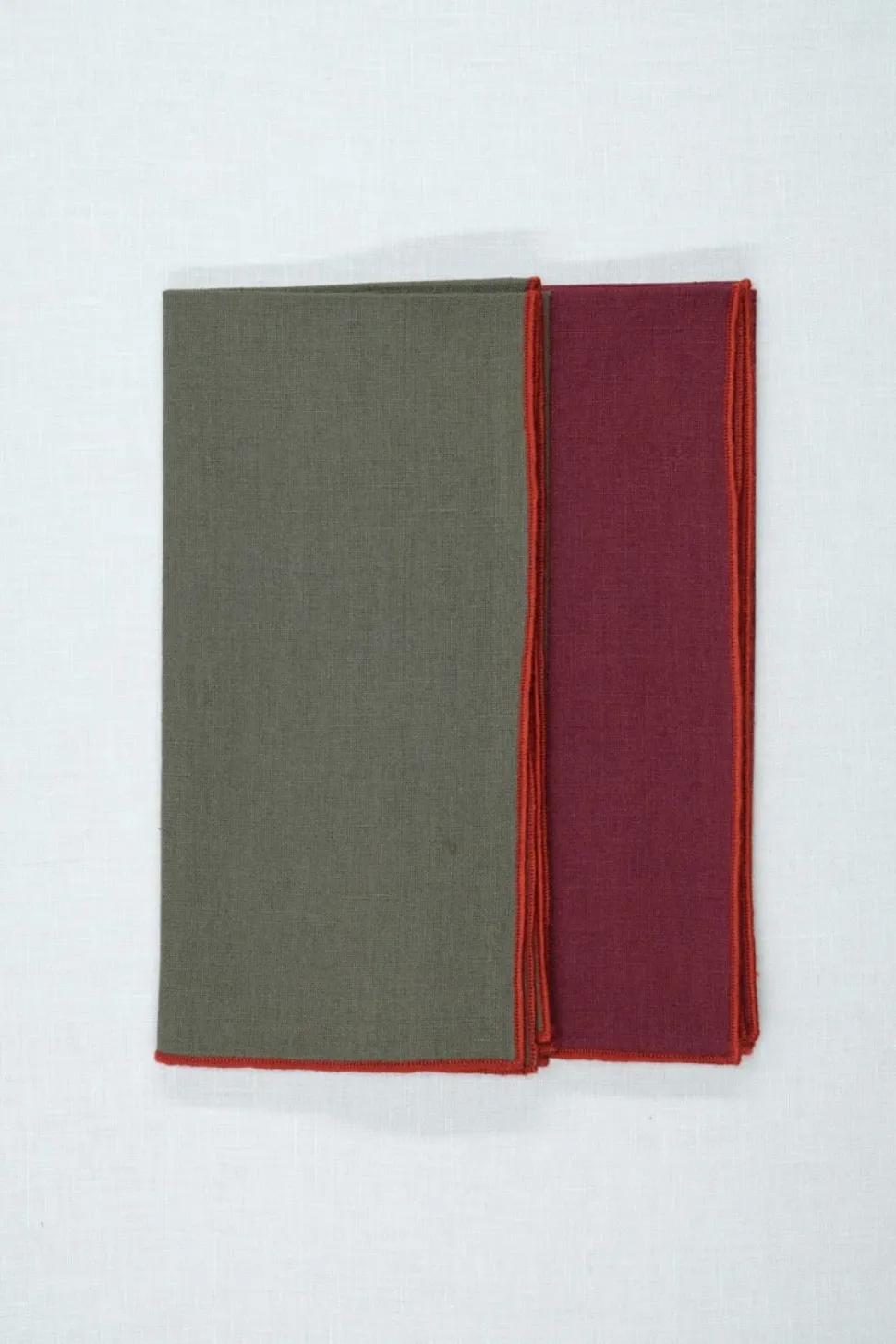 Green Napkin with Orange Small Trim, Set of 4