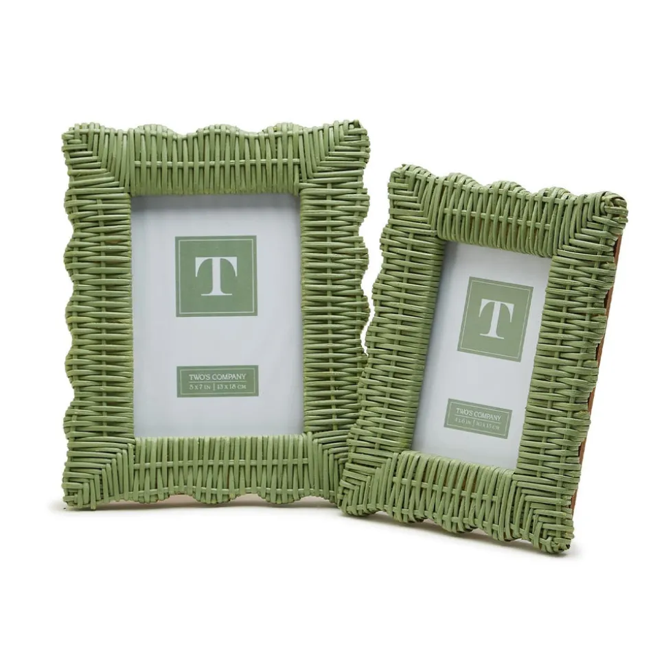 Green Wicker Weave Photo Frames, Set of 2