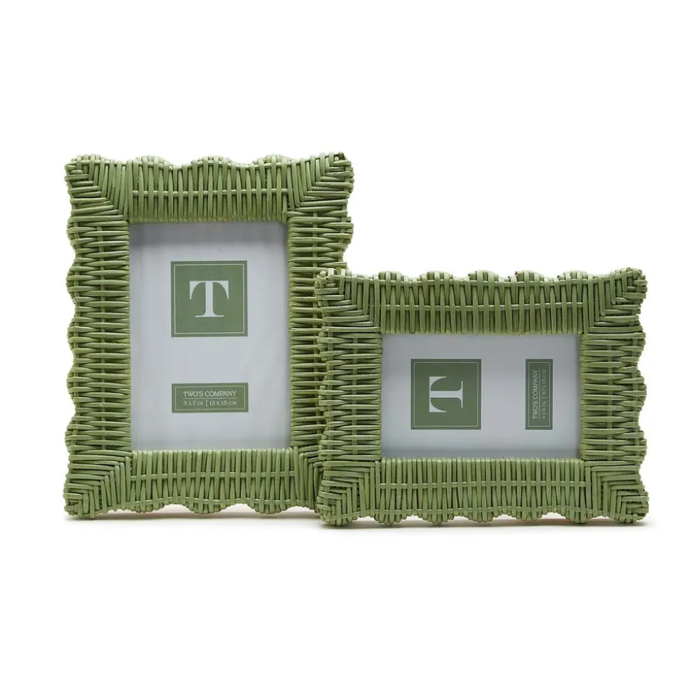 Green Wicker Weave Photo Frames, Set of 2