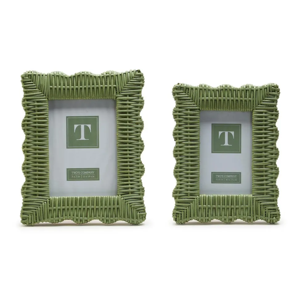 Green Wicker Weave Photo Frames, Set of 2