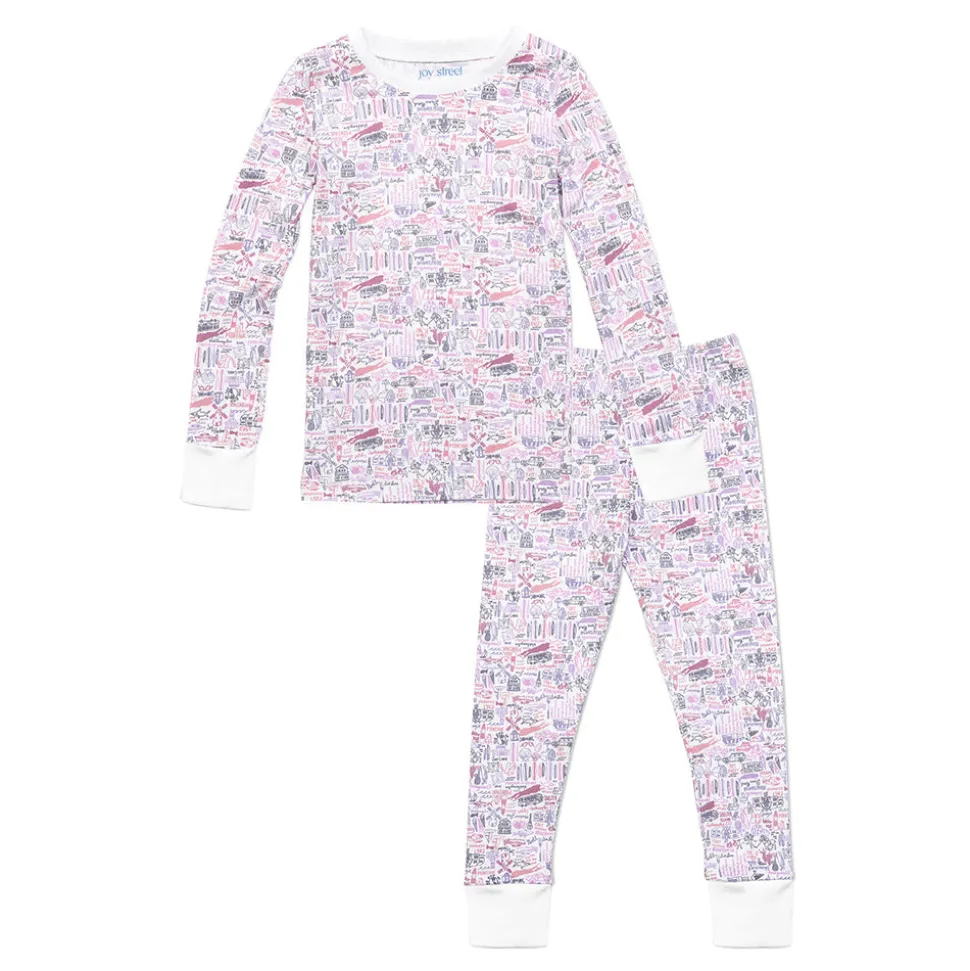Hamptons Two Piece Kids Pajamas in Sunset Pink