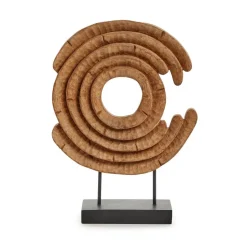 Hand-Carved Wood Sculpture on Black Stand