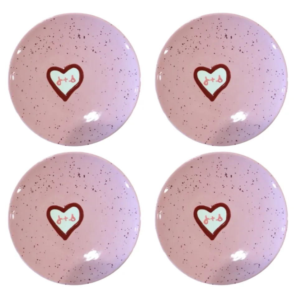Hand-painted Custom Heart Initial Tiny Plates, Set of 4