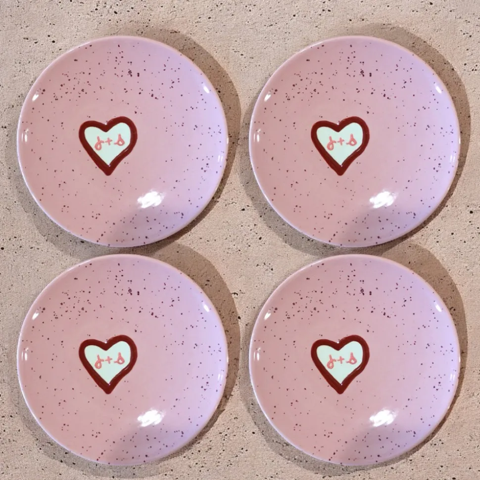 Hand-painted Custom Heart Initial Tiny Plates, Set of 4