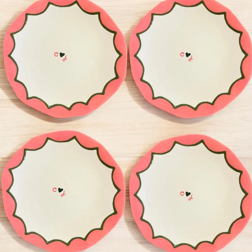Hand-painted Custom Initial Casual Dinner Plates, Set of 4