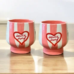 Hand-painted Striped “Spicy Margs” Cups, Set of 2