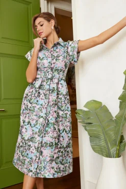 Harper Dress Pink Abstract Floral Jacquard