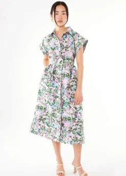Harper Dress Pink Abstract Floral Jacquard