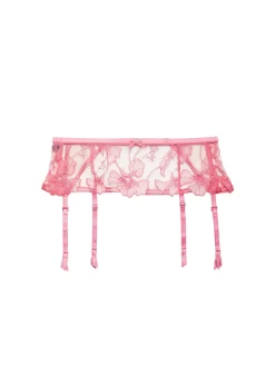 Harper Embroidery Garter Belt in Pink Cadillac