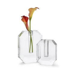Hex Crystal Vase, Set of 2