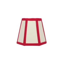 Hexagon Linen Candle Shade with Red Trim