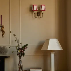 Hexagon Linen Candle Shade with Red Trim