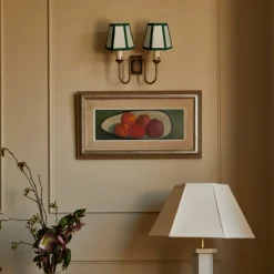 Hexagon Linen Candle Shade with Green Trim