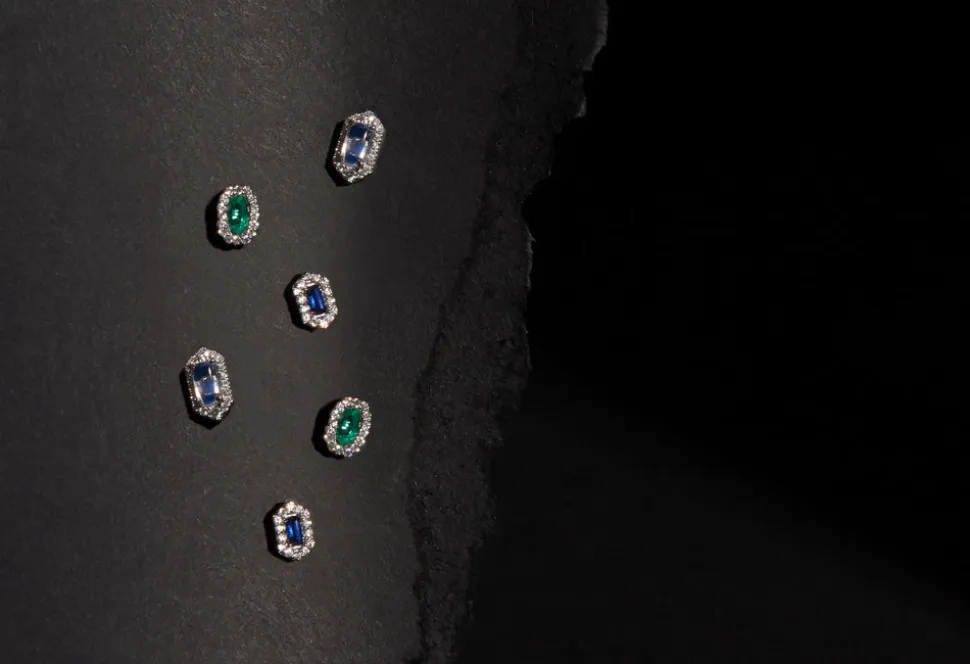 Hexagon Sapphire and Diamond Earrings