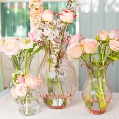 Hibiscus Glass Vertical Fluted Medium Vase in Pink
