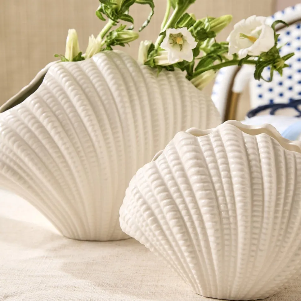 High Gloss White Shell Vases, Set of 2