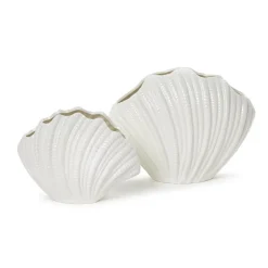 High Gloss White Shell Vases, Set of 2