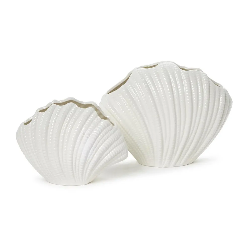 High Gloss White Shell Vases, Set of 2