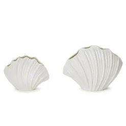 High Gloss White Shell Vases, Set of 2