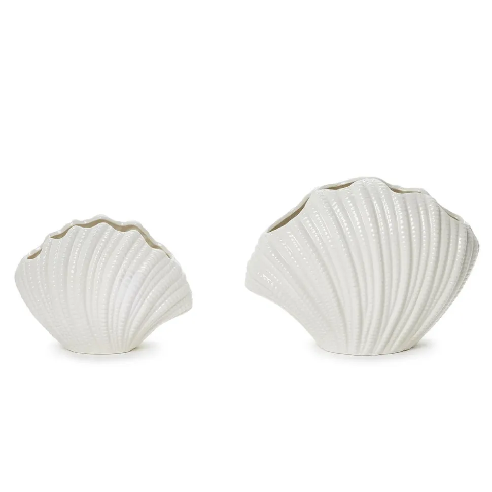 High Gloss White Shell Vases, Set of 2