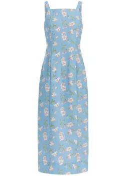 High-Neck Midi Dress in Blue Hibiscus