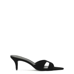 Hilda Leaf Mule Suede Sandal in Black