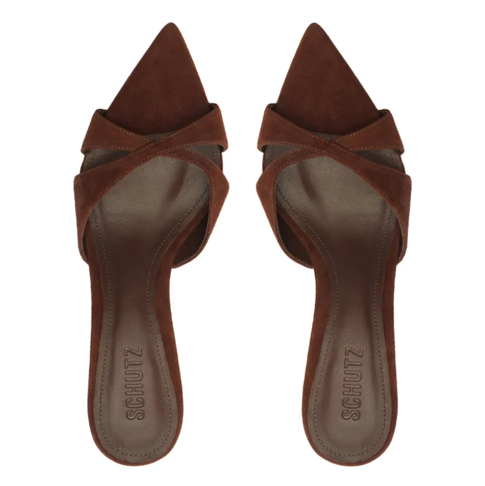 Hilda Leaf Mule Suede Sandal in Root Brown