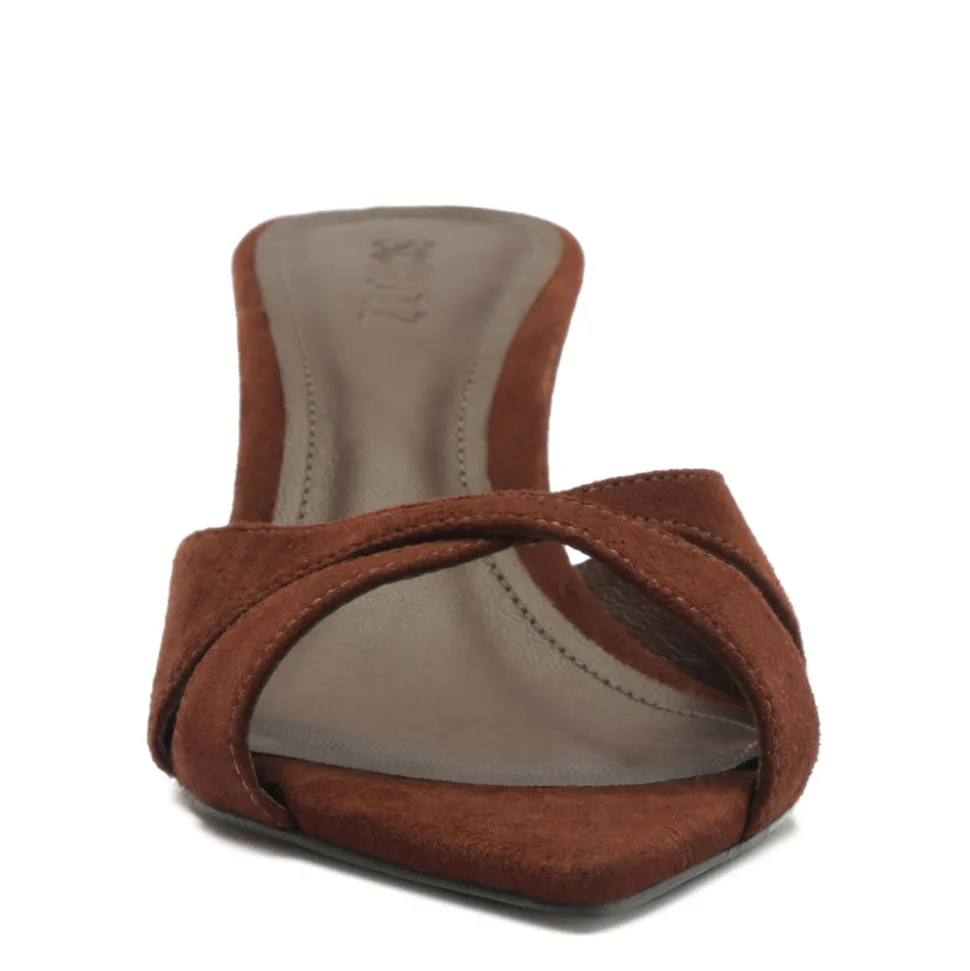 Hilda Leaf Mule Suede Sandal in Root Brown