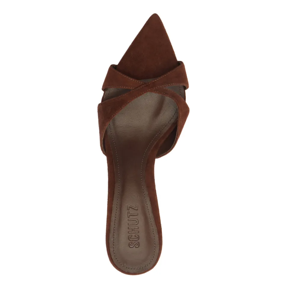 Hilda Leaf Mule Suede Sandal in Root Brown
