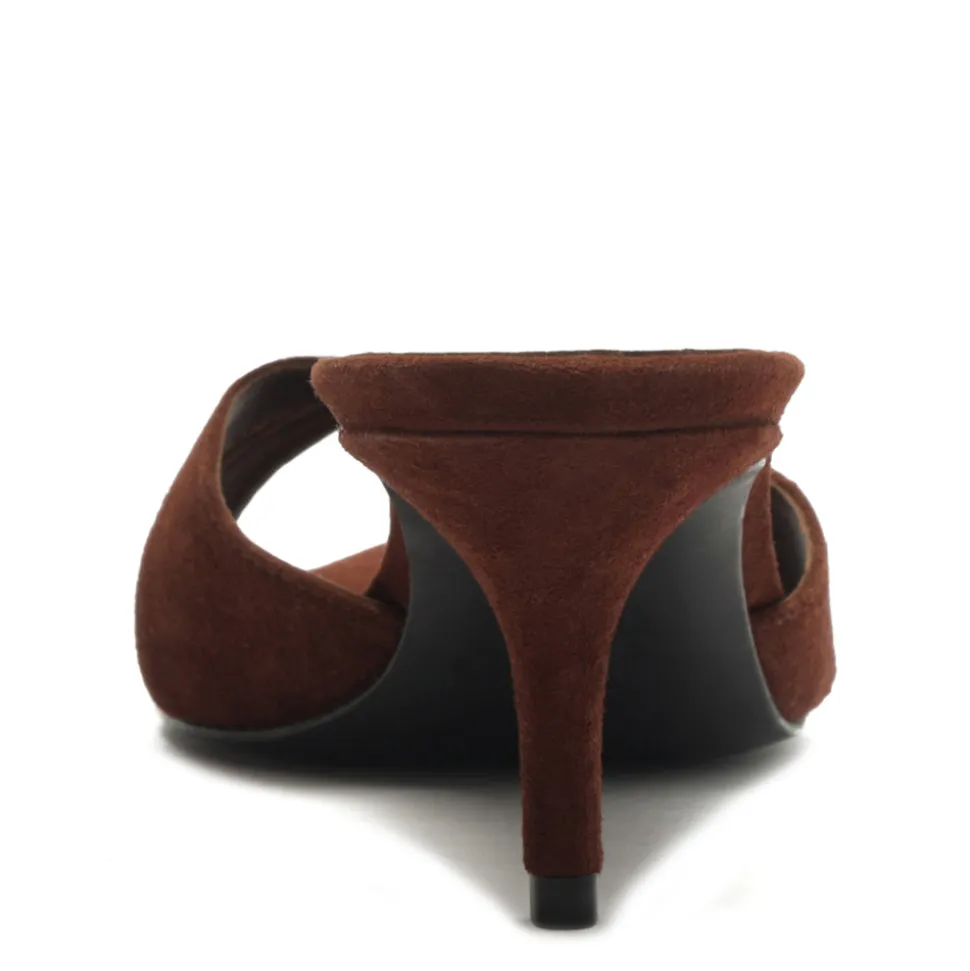 Hilda Leaf Mule Suede Sandal in Root Brown