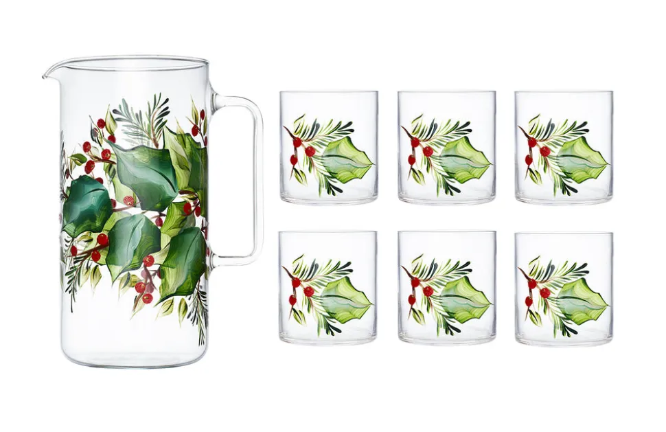 Holly Jug with Set of 6 Tumblers
