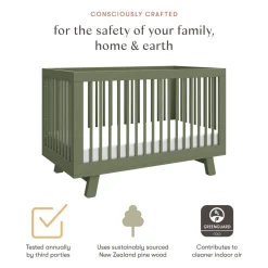 Hudson 3-in-1 Convertible Crib with Toddler Bed Conversion Kit in Olive