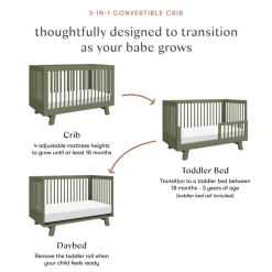 Hudson 3-in-1 Convertible Crib with Toddler Bed Conversion Kit in Olive